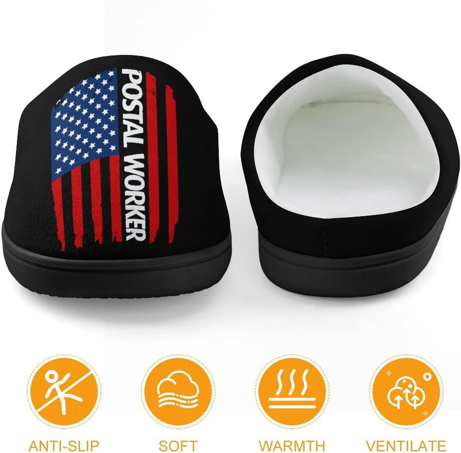 U.S. Postal Worker Flag Funny Flannel Cotton Slippers Comfy House Shoes Non-Slip Washable Winter Warm Gifts