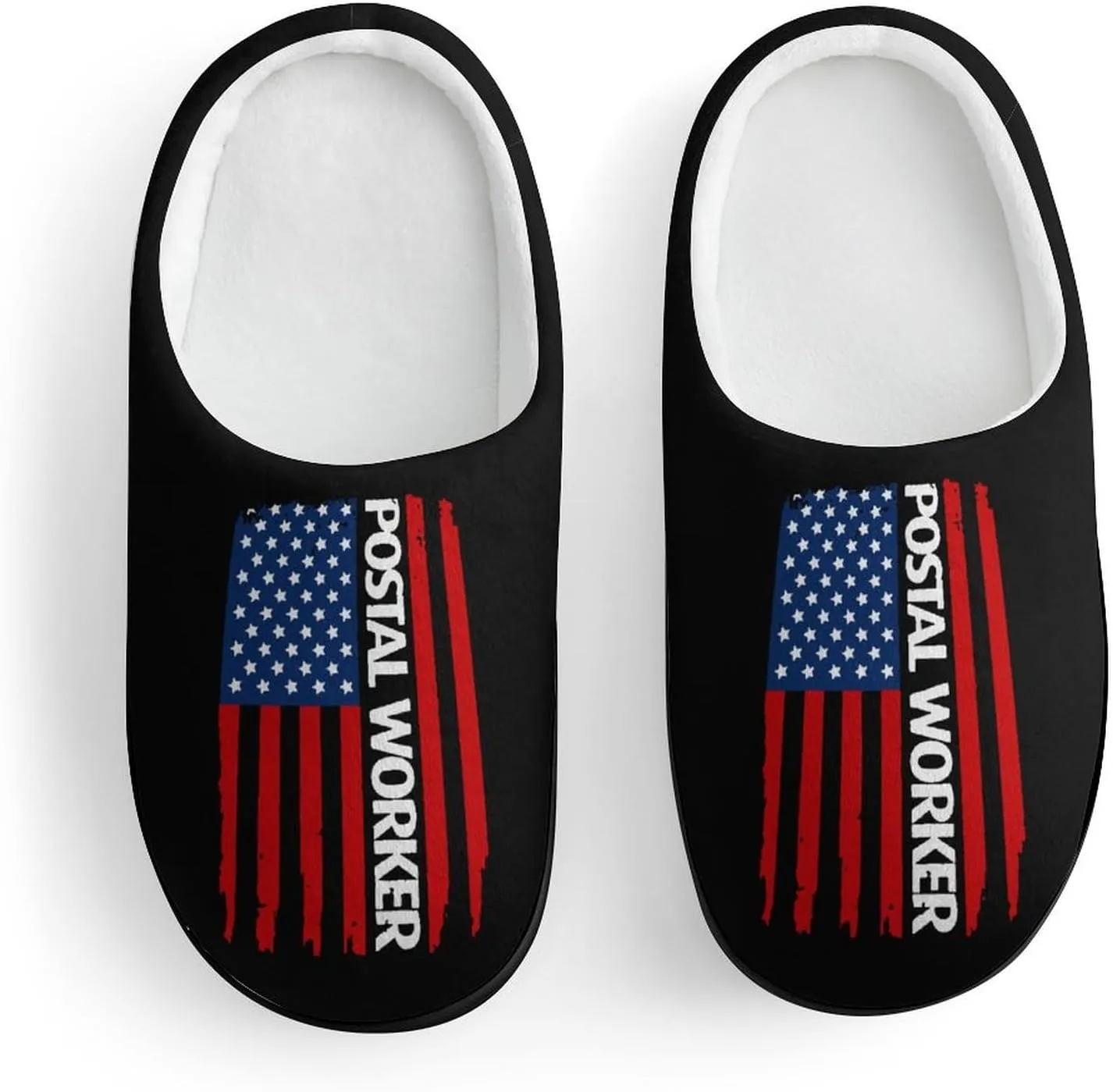 U.S. Postal Worker Flag Funny Flannel Cotton Slippers Comfy House Shoes Non-Slip Washable Winter Warm Gifts