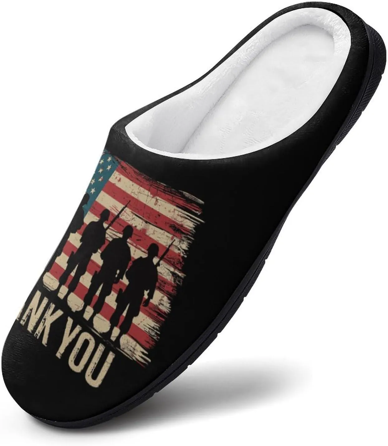 Veterans Day Memorial Day Partiotic Military Women's Memory Foam Slippers Non-Slip Cotton House Shoes for Indoor Outdoor