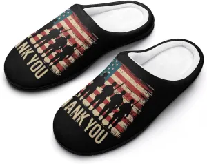 Veterans Day Memorial Day Partiotic Military Women's Memory Foam Slippers Non-Slip Cotton House Shoes for Indoor Outdoor
