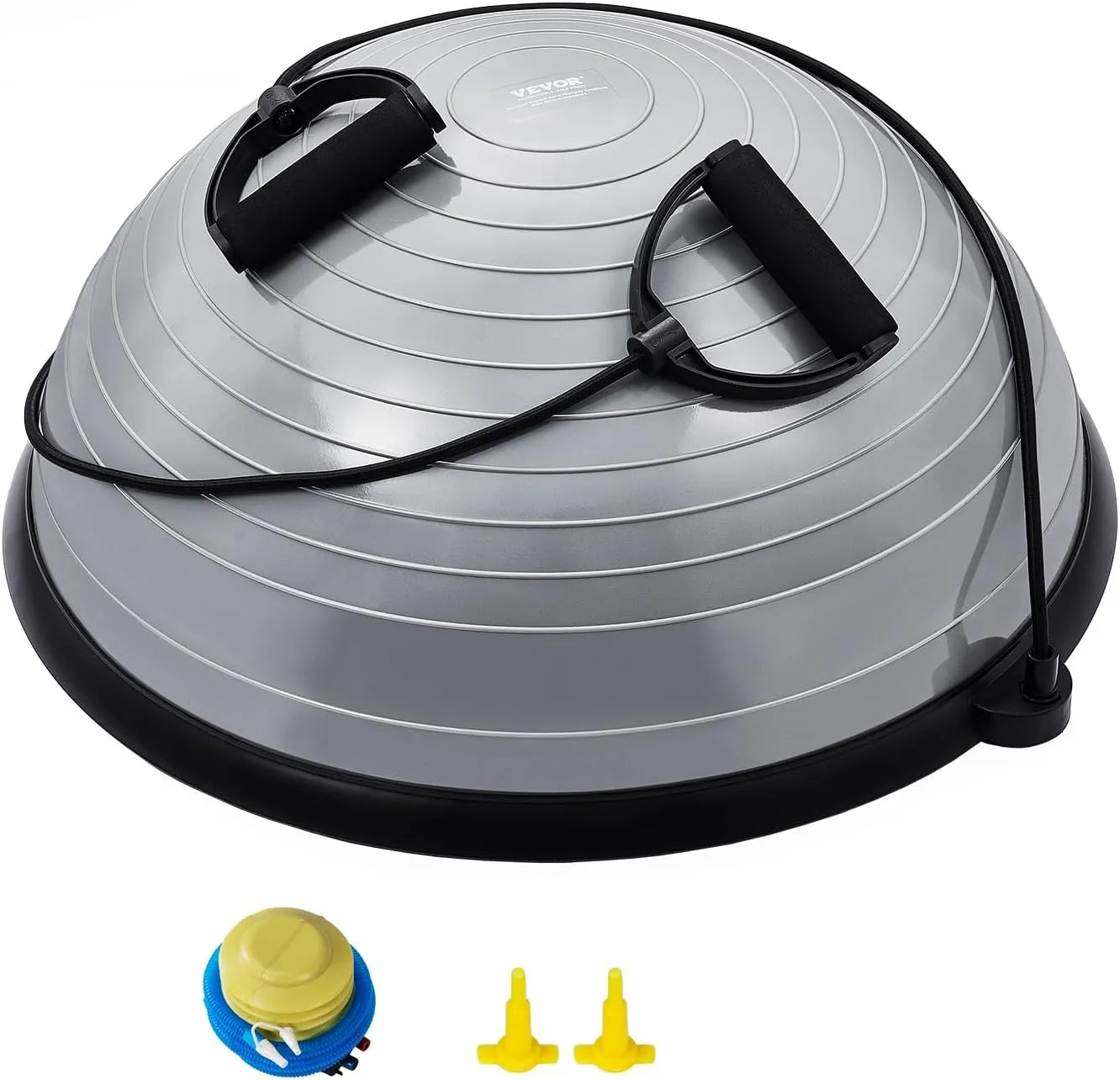 VEVOR Half Exercise Ball Trainer, 23/26 inch Balance Ball Trainer, 1500lbs Capacity Stability Ball, Yoga Ball with Resistance Bands & Foot Pump, Strength Fitness Ball for Home Gym Full Body Workout Black