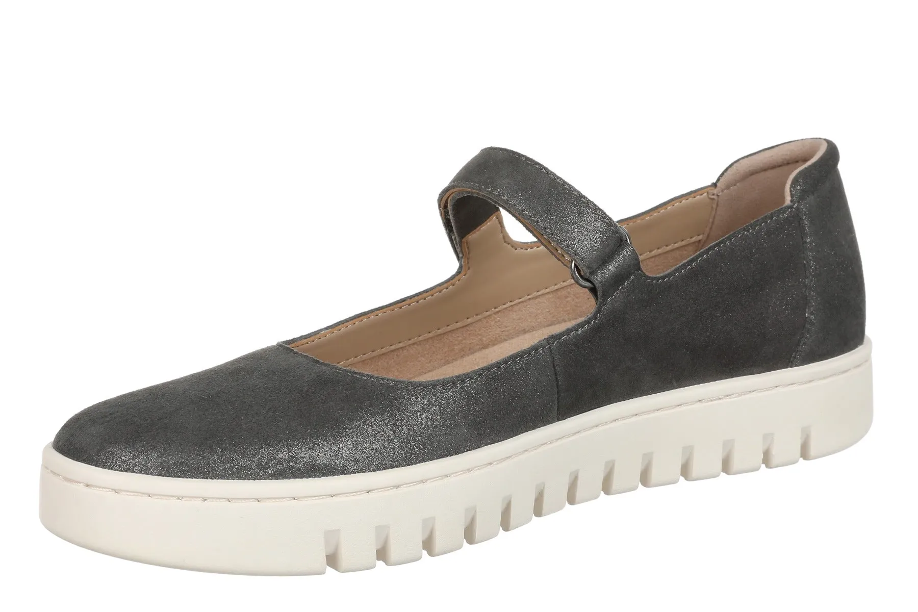 Vionic Polluted Silver Uptown Maryjane Metallic Leather Women's Flats J2229L3020