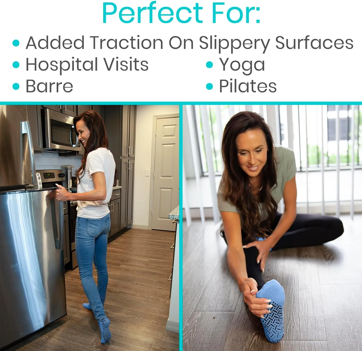 Vive Non-Slip Grip Socks (6 Pairs) - Slipper Socks for Women, Men - Anti-Slip Gripper Socks for Hospital, Yoga, Pilates