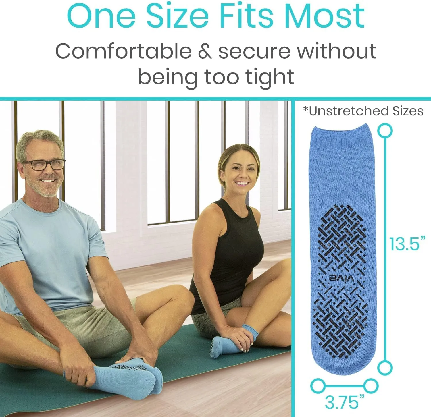 Vive Non-Slip Grip Socks (6 Pairs) - Slipper Socks for Women, Men - Anti-Slip Gripper Socks for Hospital, Yoga, Pilates