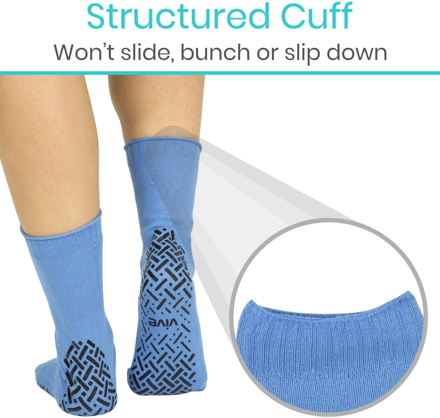 Vive Non-Slip Grip Socks (6 Pairs) - Slipper Socks for Women, Men - Anti-Slip Gripper Socks for Hospital, Yoga, Pilates
