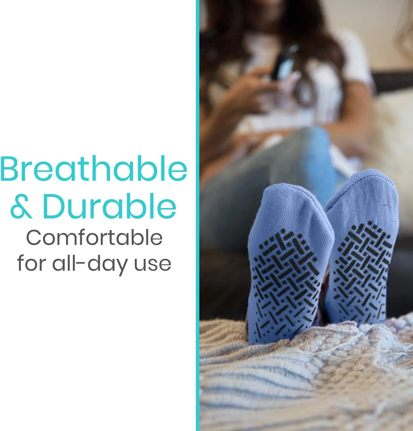 Vive Non-Slip Grip Socks (6 Pairs) - Slipper Socks for Women, Men - Anti-Slip Gripper Socks for Hospital, Yoga, Pilates