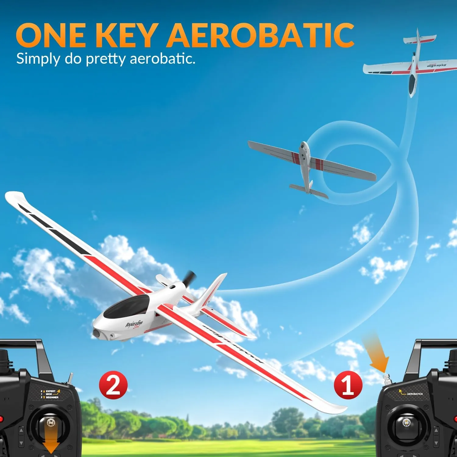 VOLANTEXRC RC Glider Plane Ranger600 Stunt 4 CH Remote Control Airplane RTF with 6-Axis Gyro & 3 Modes Easy to Fly, 2.4GHz Radio Controlled Aircraft for Beginners, Boys & Adults (White)