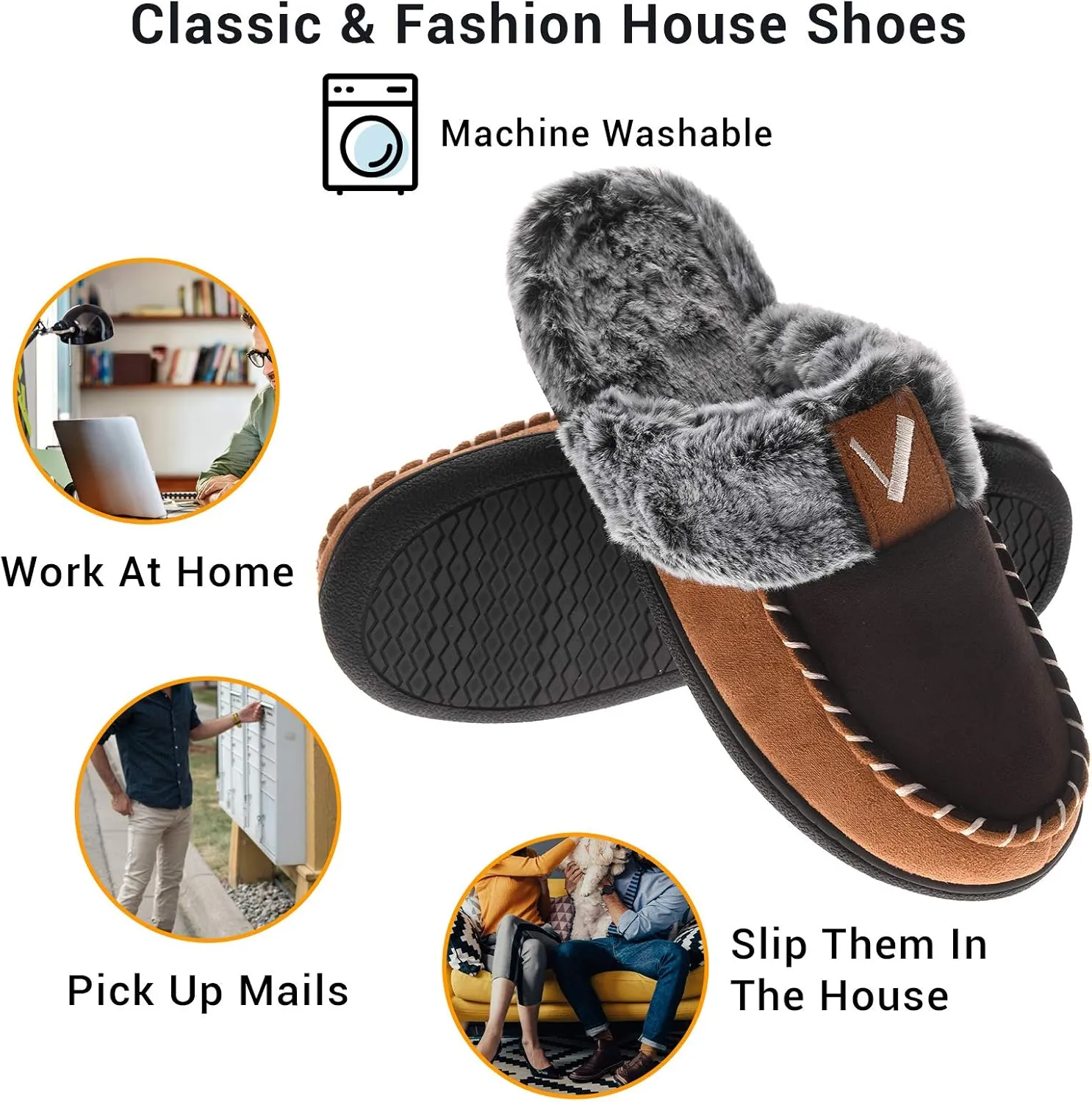 VONMAY Women's Memory Foam Slippers Moccasin Slip-on Scuff House Shoes Fuzzy Faux Fur Lining Indoor Outdoor for All Seasons