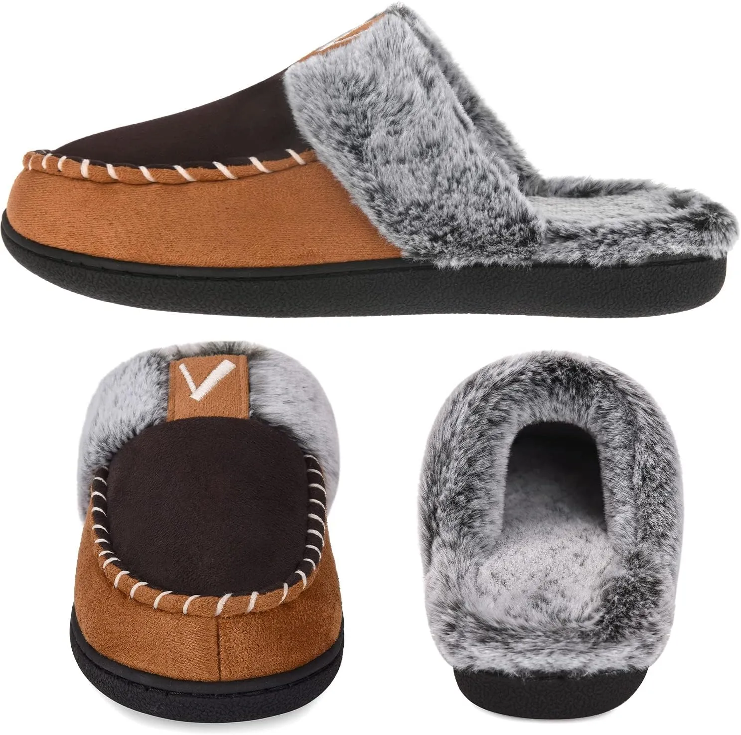 VONMAY Women's Memory Foam Slippers Moccasin Slip-on Scuff House Shoes Fuzzy Faux Fur Lining Indoor Outdoor for All Seasons