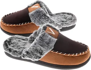 VONMAY Women's Memory Foam Slippers Moccasin Slip-on Scuff House Shoes Fuzzy Faux Fur Lining Indoor Outdoor for All Seasons