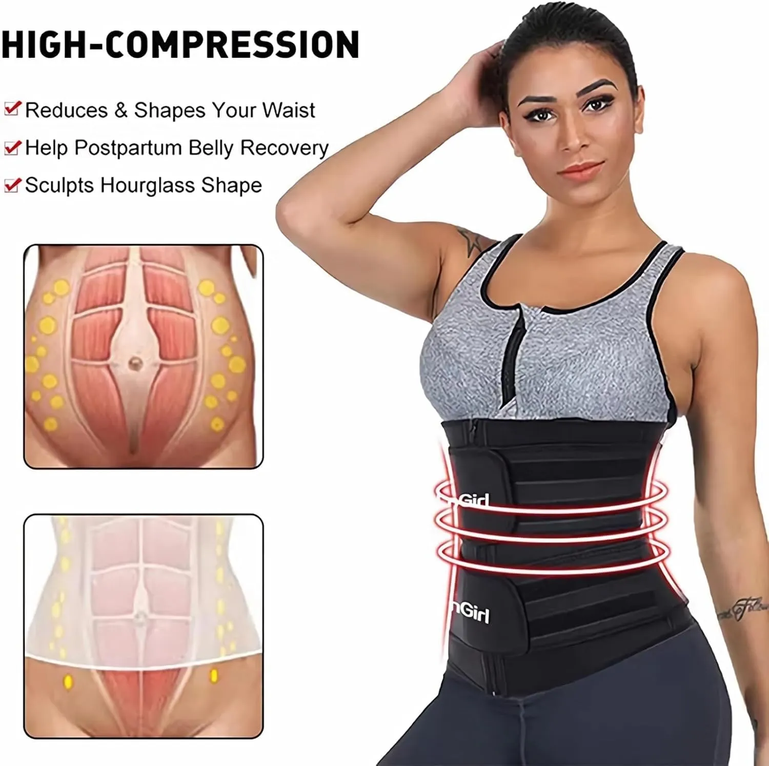 Waist Trainer Double Belt Corset Plus Size Cincher Trimmer Belt With Zip Body Shaper for Women