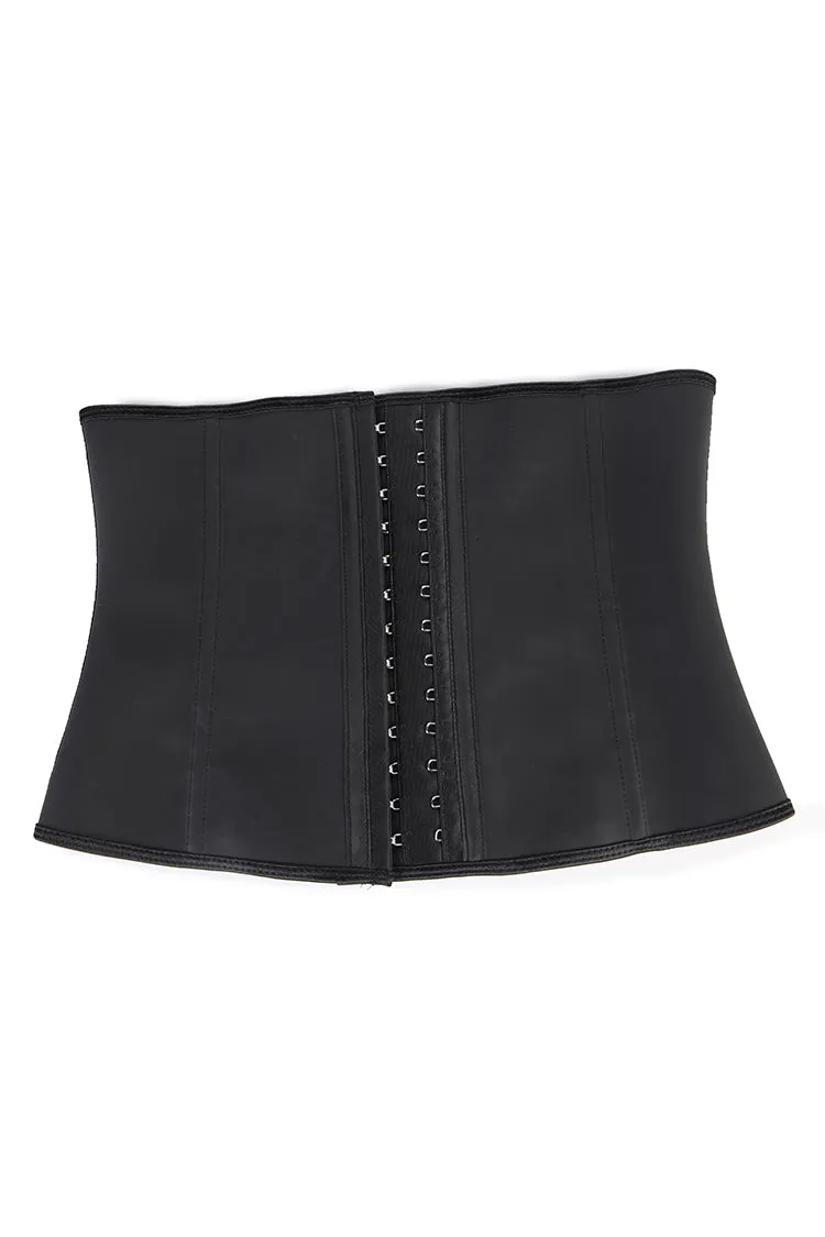 Waist Trainer with Latex Hook Closures 9 Steel Boned - Black Nude