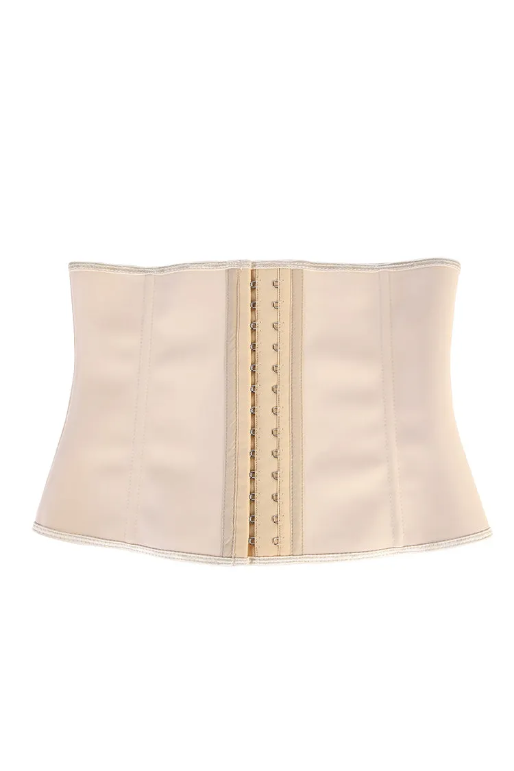 Waist Trainer with Latex Hook Closures 9 Steel Boned - Black Nude