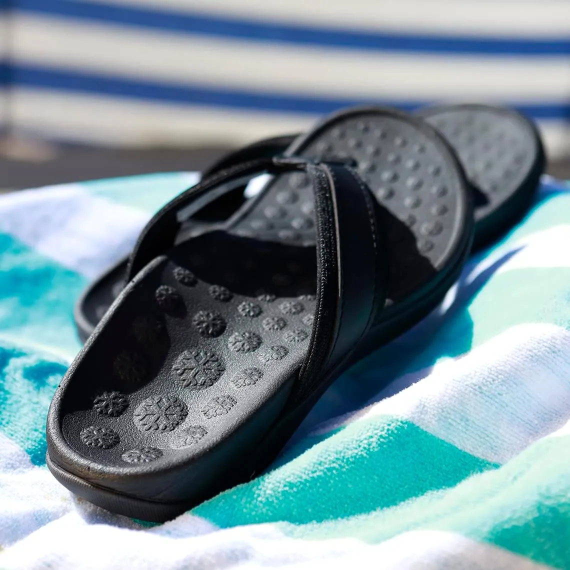 WalkFit Platinum Toe-Post Leather Comfort Support Orthotic Arch Support Sandals, EVA Footbed, Black
