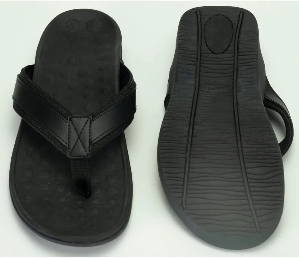 WalkFit Platinum Toe-Post Leather Comfort Support Orthotic Arch Support Sandals, EVA Footbed, Black