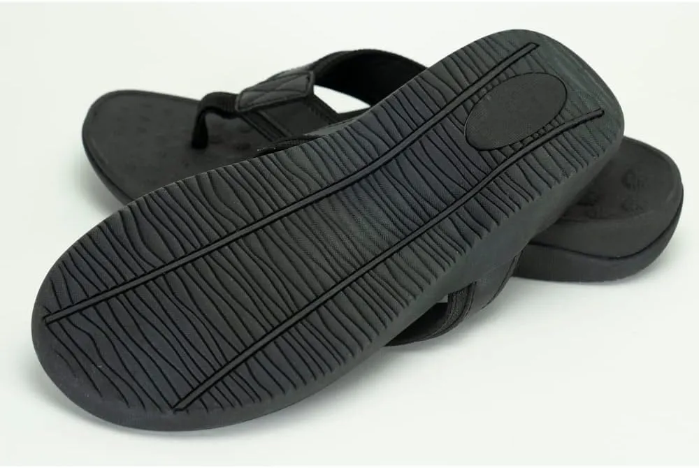 WalkFit Platinum Toe-Post Leather Comfort Support Orthotic Arch Support Sandals, EVA Footbed, Black
