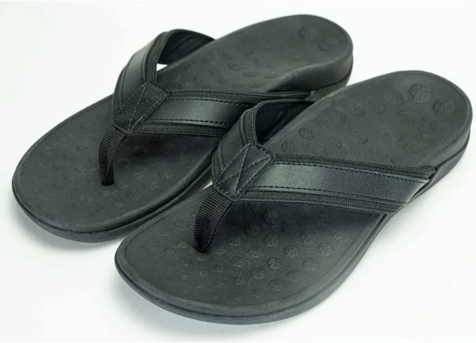 WalkFit Platinum Toe-Post Leather Comfort Support Orthotic Arch Support Sandals, EVA Footbed, Black