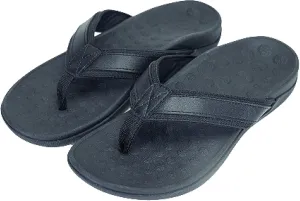 WalkFit Platinum Toe-Post Leather Comfort Support Orthotic Arch Support Sandals, EVA Footbed, Black