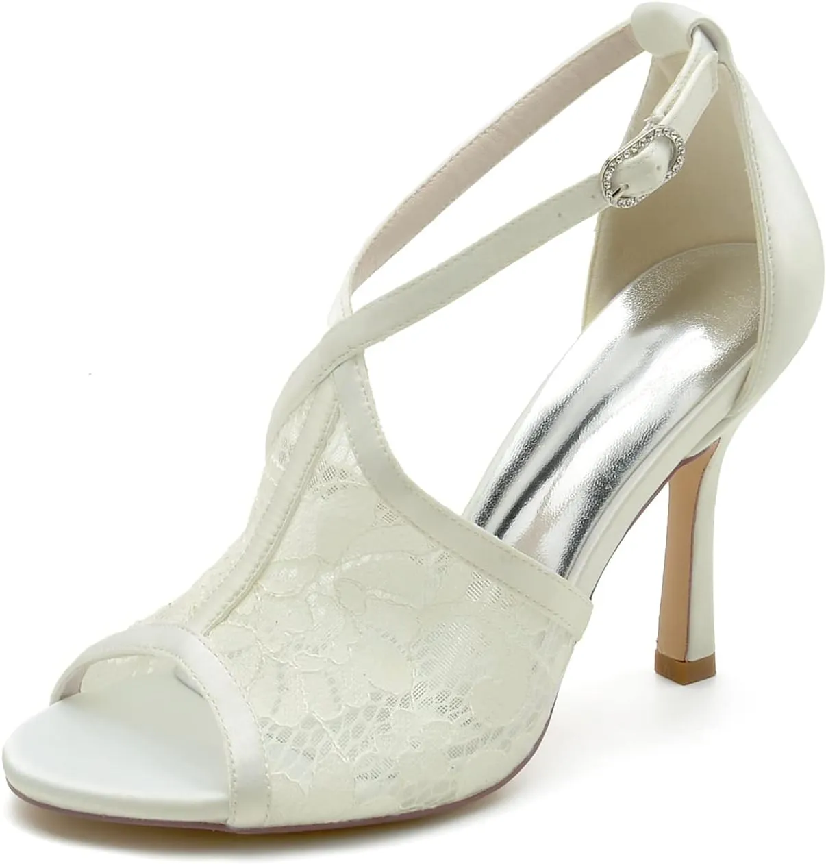 Wedding Shoes for Bride Sandals Heeled Stiletto High Heels with Lace Flower Peep Toe Bridal Shoes Wedding Dress Shoes for Women