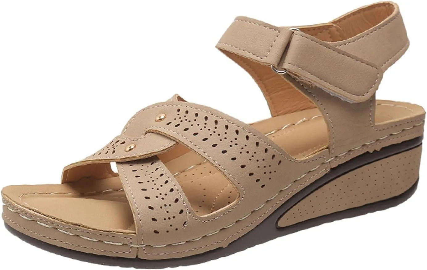 Wedge Sandals for Women Casual Summer Open Toe Ankle Strap Orthopedic Sandal With Arch Support Outdoor Beach Shoes