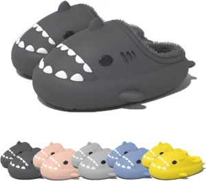 Winter Cloud Slides Shark Slippers Adults Cartoon Fuzzy Slippers Nonslip Soft Comfy Home Slippers (Black,8,9,Men,7.5,8,Women,Medium)