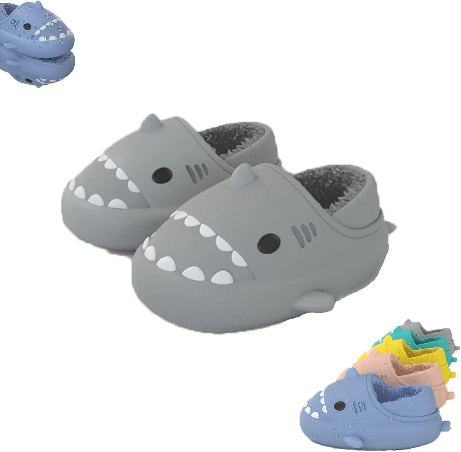 Winter Cloud Slides Shark Slippers Adults Cartoon Fuzzy Slippers Nonslip Soft Comfy Home Slippers (Grey-B,5.5,6,Men,4,4.5,Women,Medium)