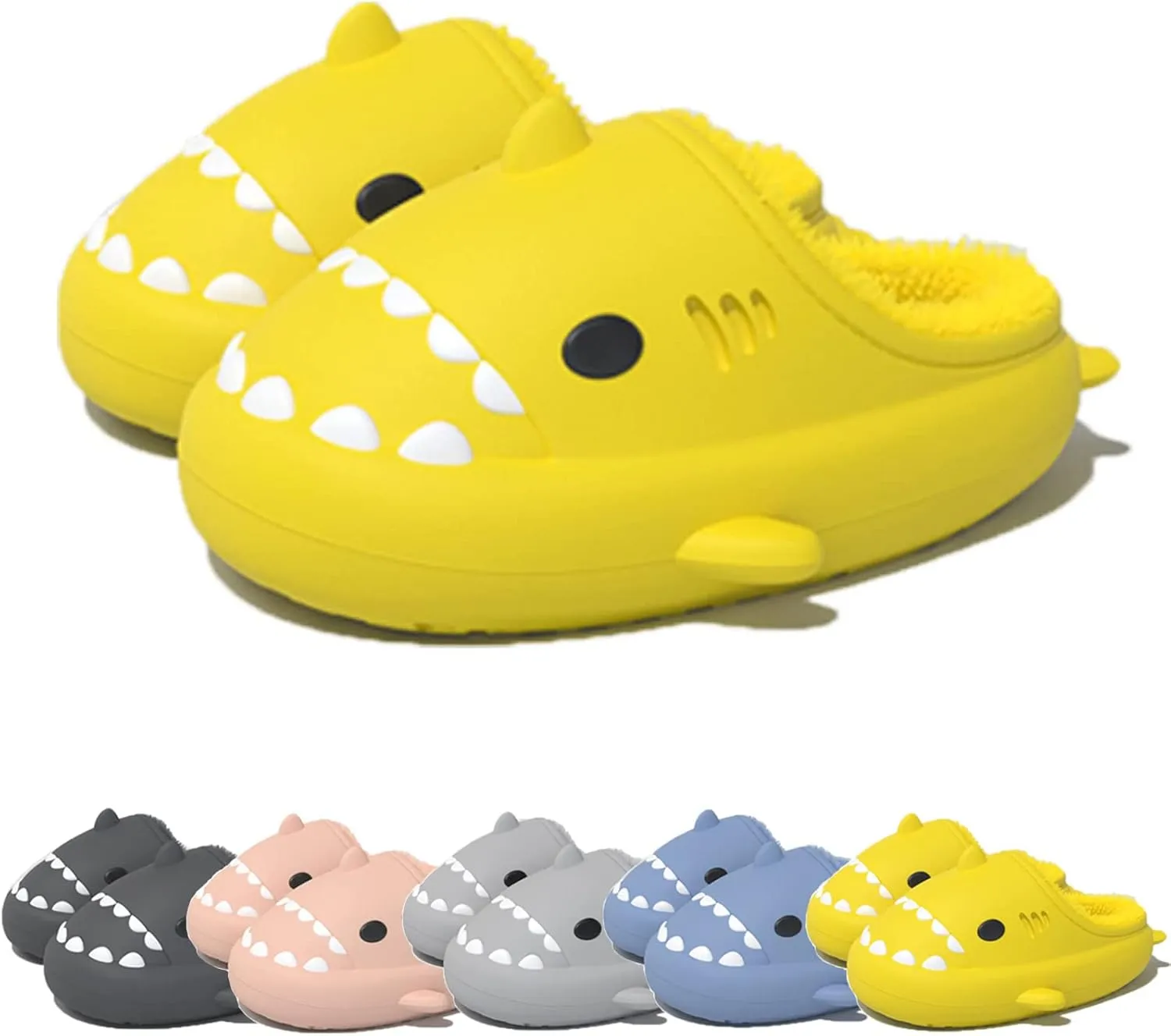 Winter Cloud Slides Shark Slippers Adults Cartoon Fuzzy Slippers Nonslip Soft Comfy Home Slippers (Yellow,9.5,10.5,Men,8.5,9.5,Women,Medium)