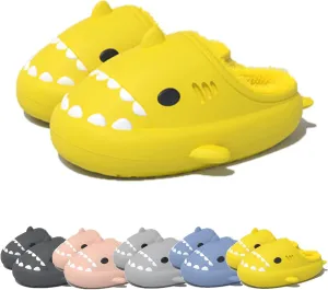 Winter Cloud Slides Shark Slippers Adults Cartoon Fuzzy Slippers Nonslip Soft Comfy Home Slippers (Yellow,9.5,10.5,Men,8.5,9.5,Women,Medium)