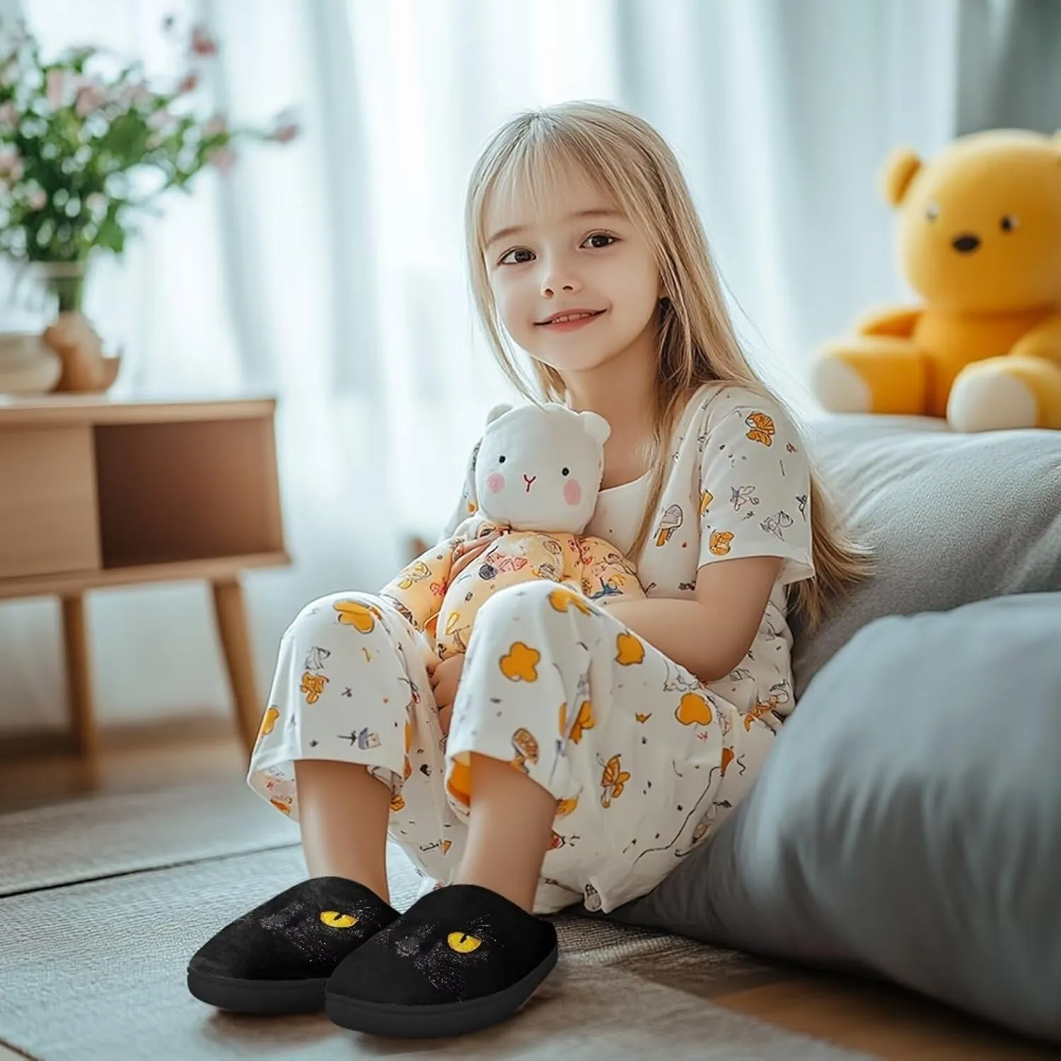 Winter Fluffy Slippers for Girls and Boys, Comfy Warm Scuff Slippers for Walking, Slip On Closed Toe Shoes for Home
