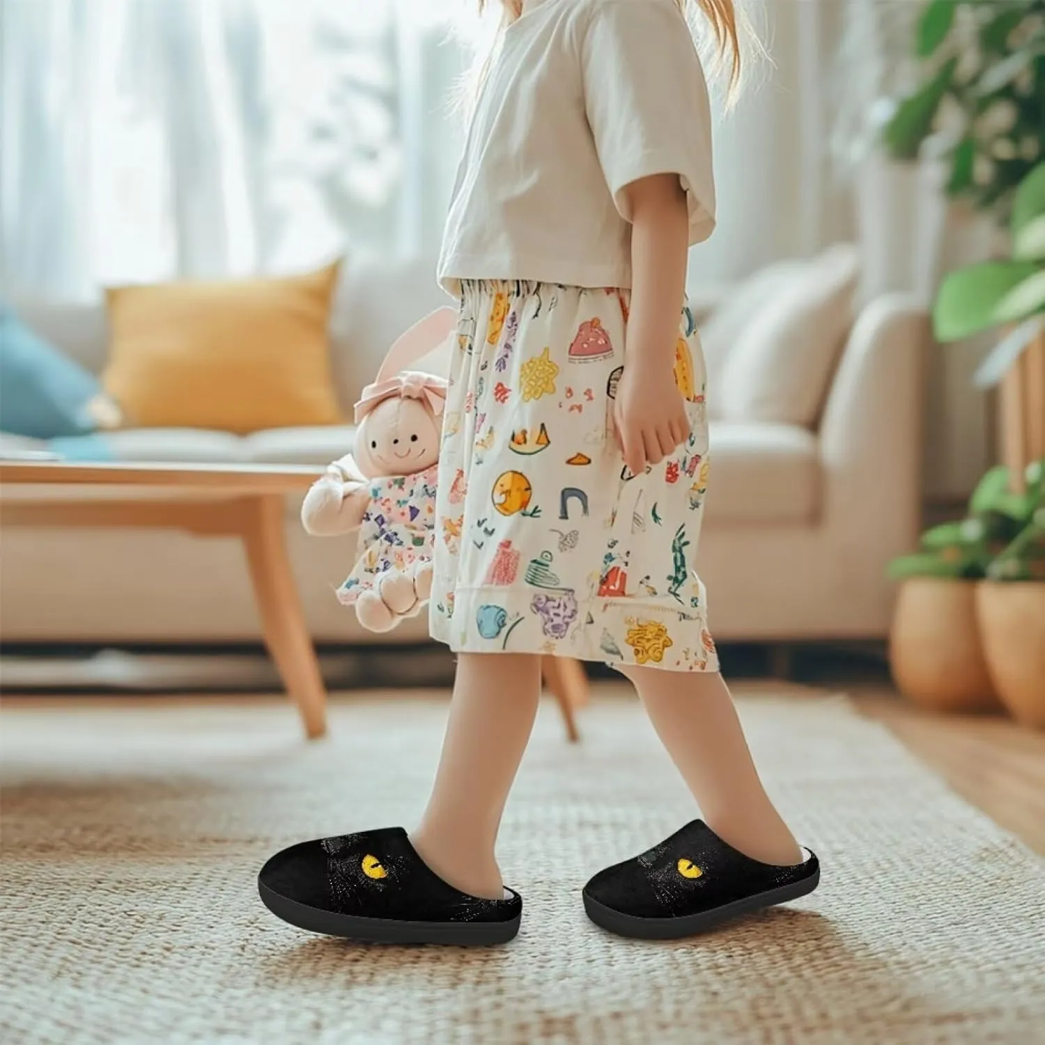Winter Fluffy Slippers for Girls and Boys, Comfy Warm Scuff Slippers for Walking, Slip On Closed Toe Shoes for Home