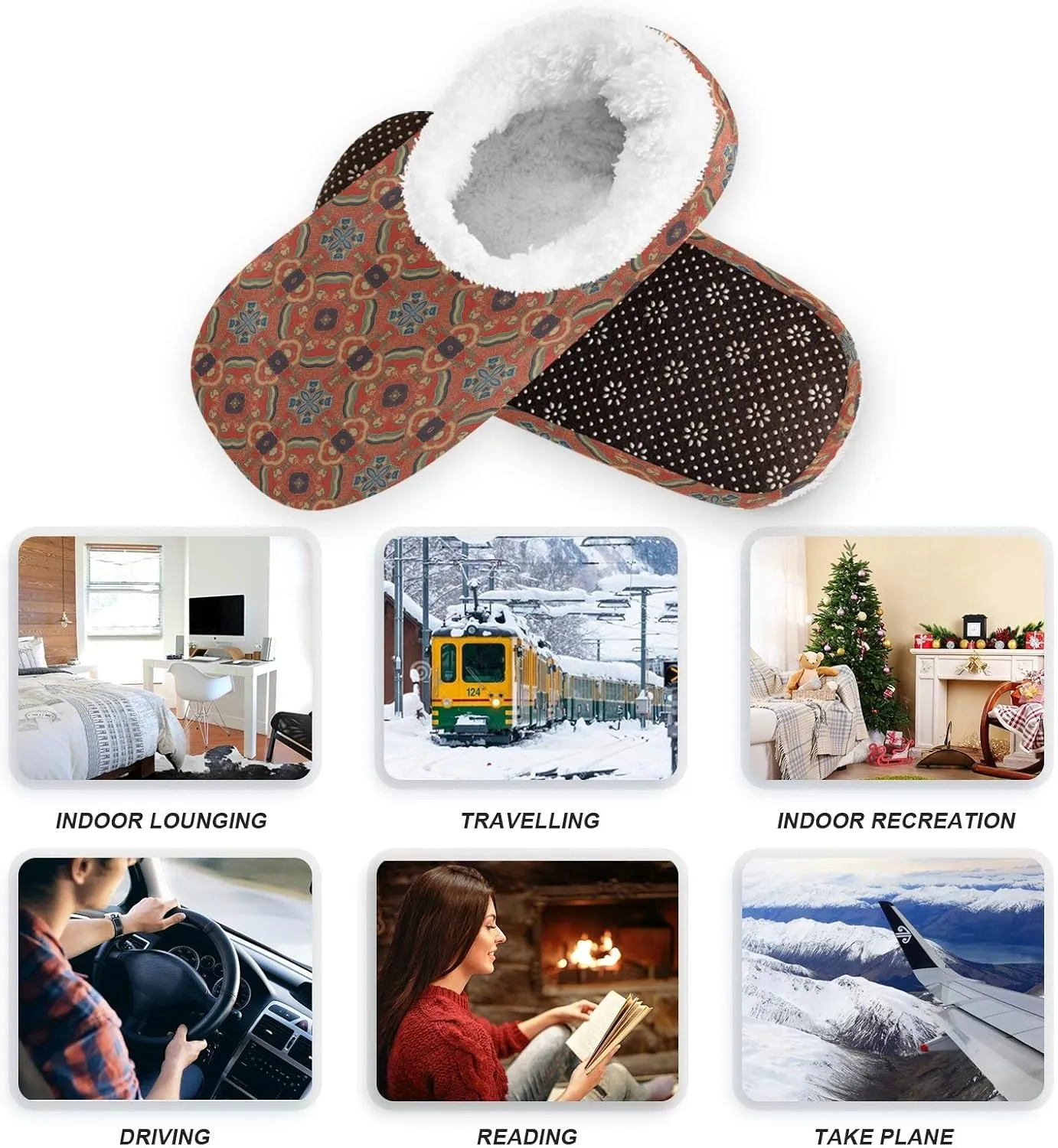 Winter House Slippers for Women/Men with Flowers Bouquets Element Cozy Fleece Slippers