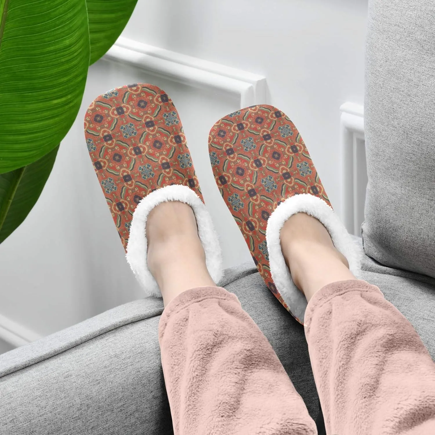 Winter House Slippers for Women/Men with Flowers Bouquets Element Cozy Fleece Slippers