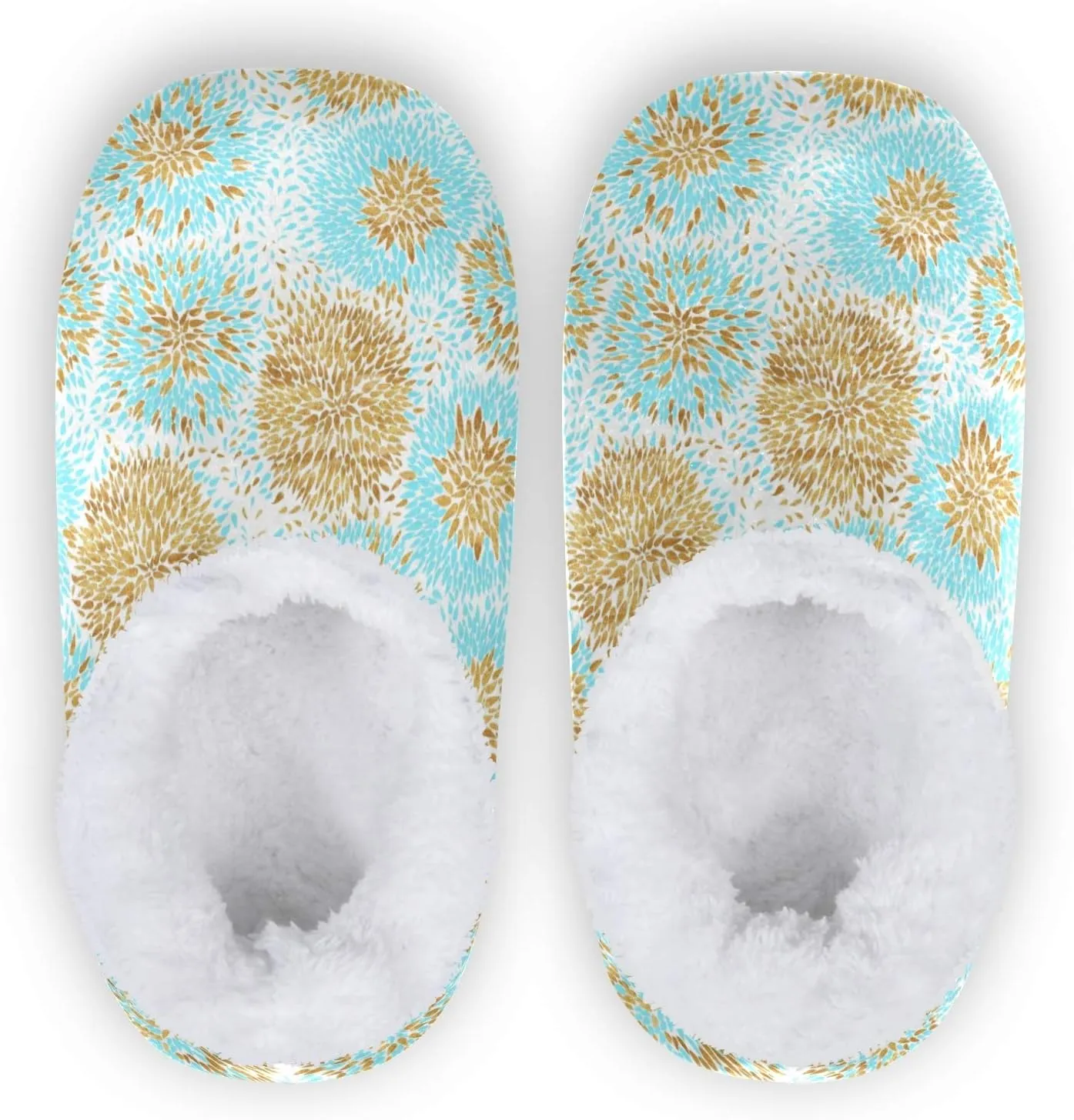 Winter House Slippers for Women/Men with Happy Winter Pug Dog Element Cozy Fleece Slippers