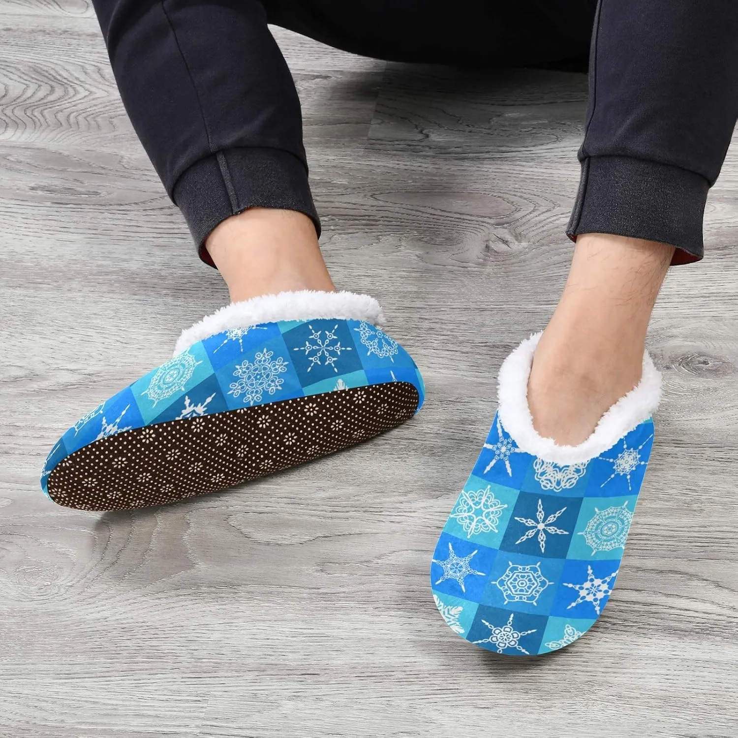 Winter House Slippers for Women/Men with Mandala Grid Element Cozy Fleece Slippers