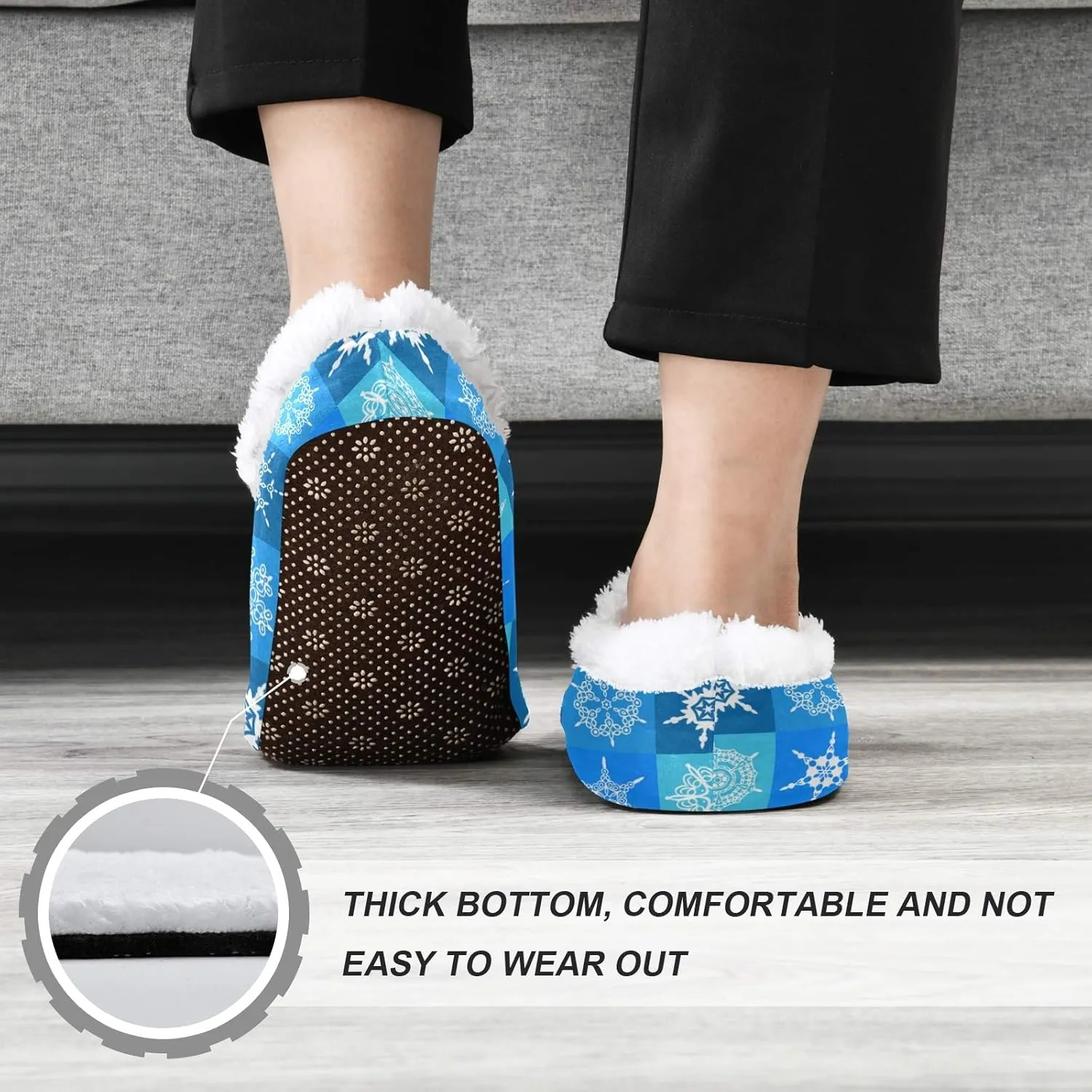 Winter House Slippers for Women/Men with Mandala Grid Element Cozy Fleece Slippers