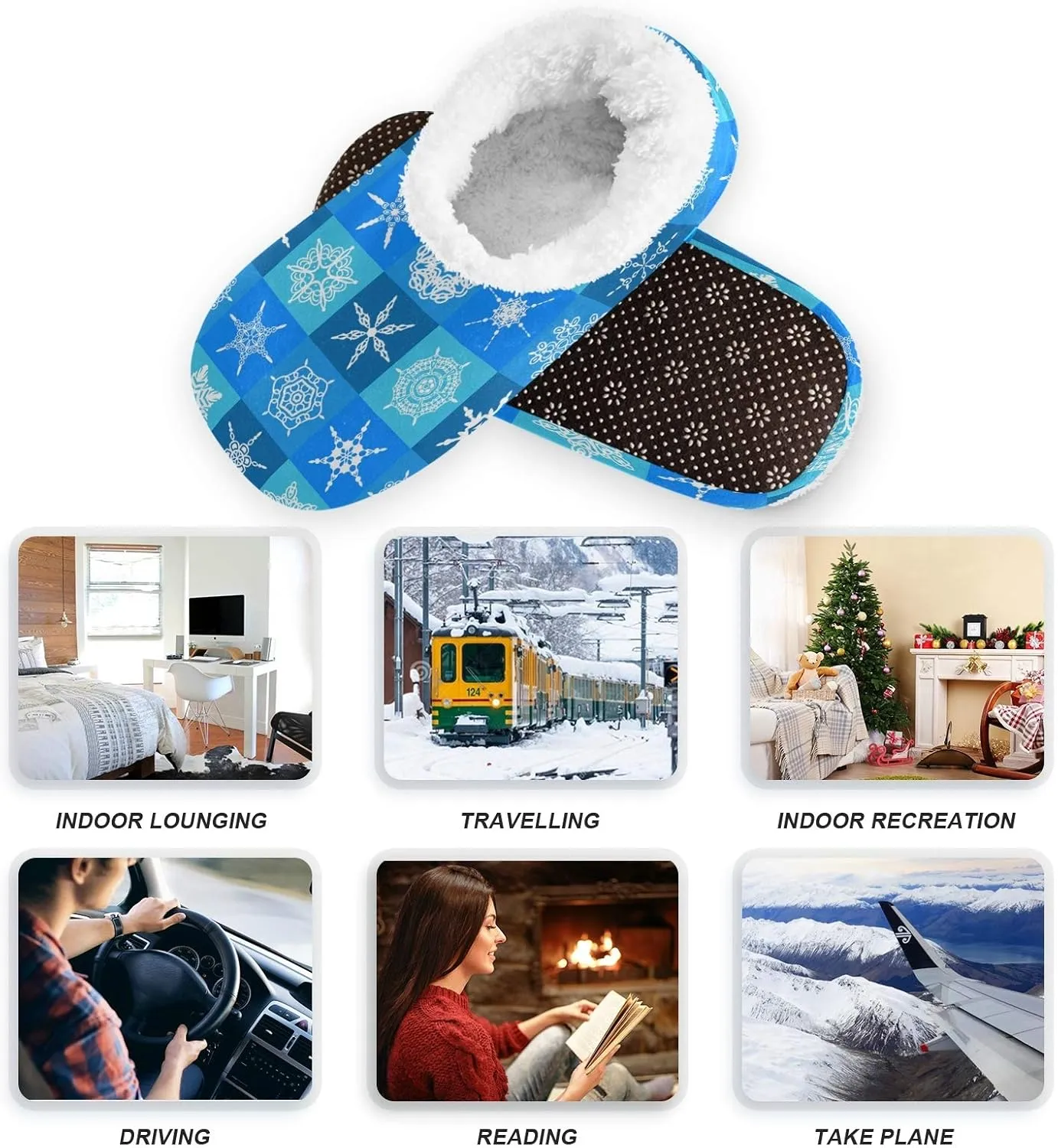 Winter House Slippers for Women/Men with Mandala Grid Element Cozy Fleece Slippers