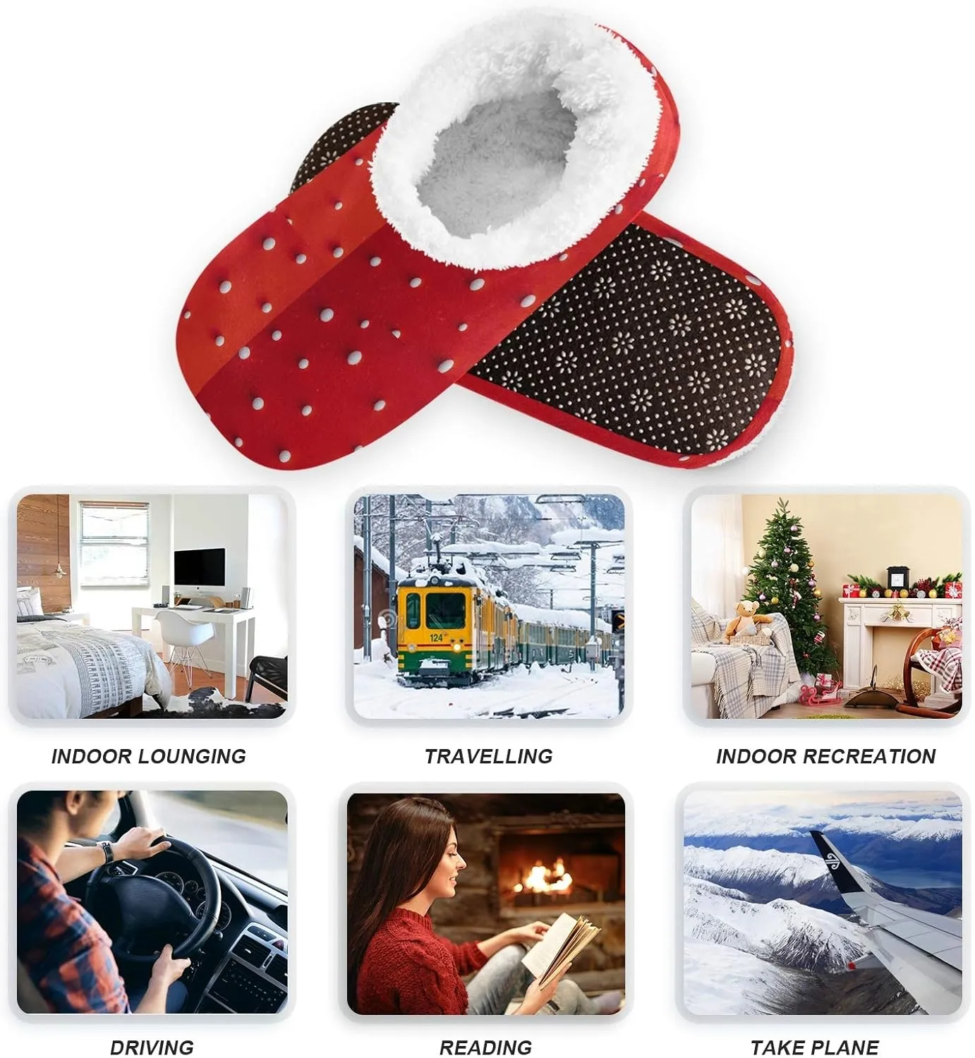 Winter House Slippers for Women/Men with Red And Yellow Autumn Maple Leaves Element Cozy Fleece Slippers
