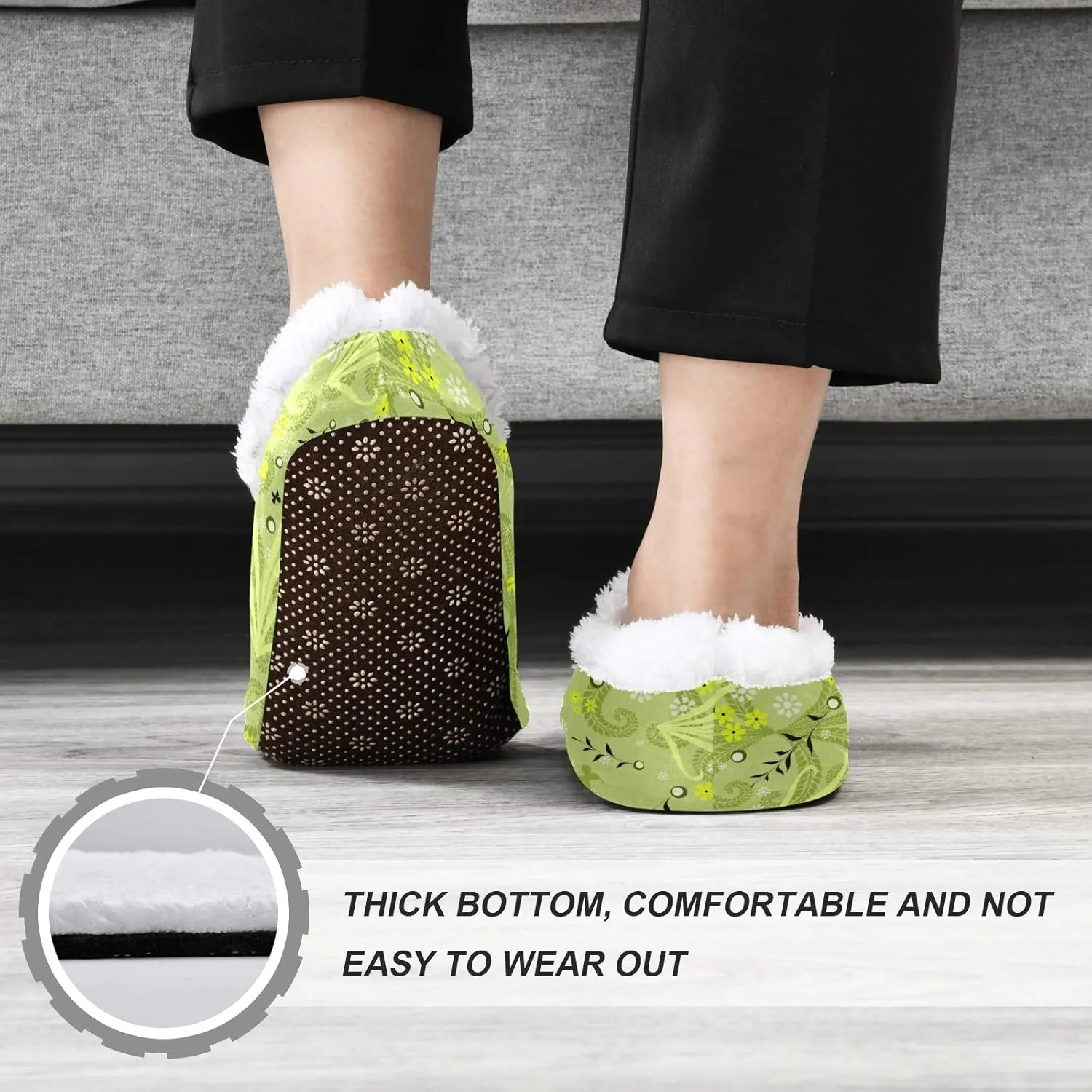 Winter House Slippers for Women/Men with Seamless Clover Element Cozy Fleece Slippers