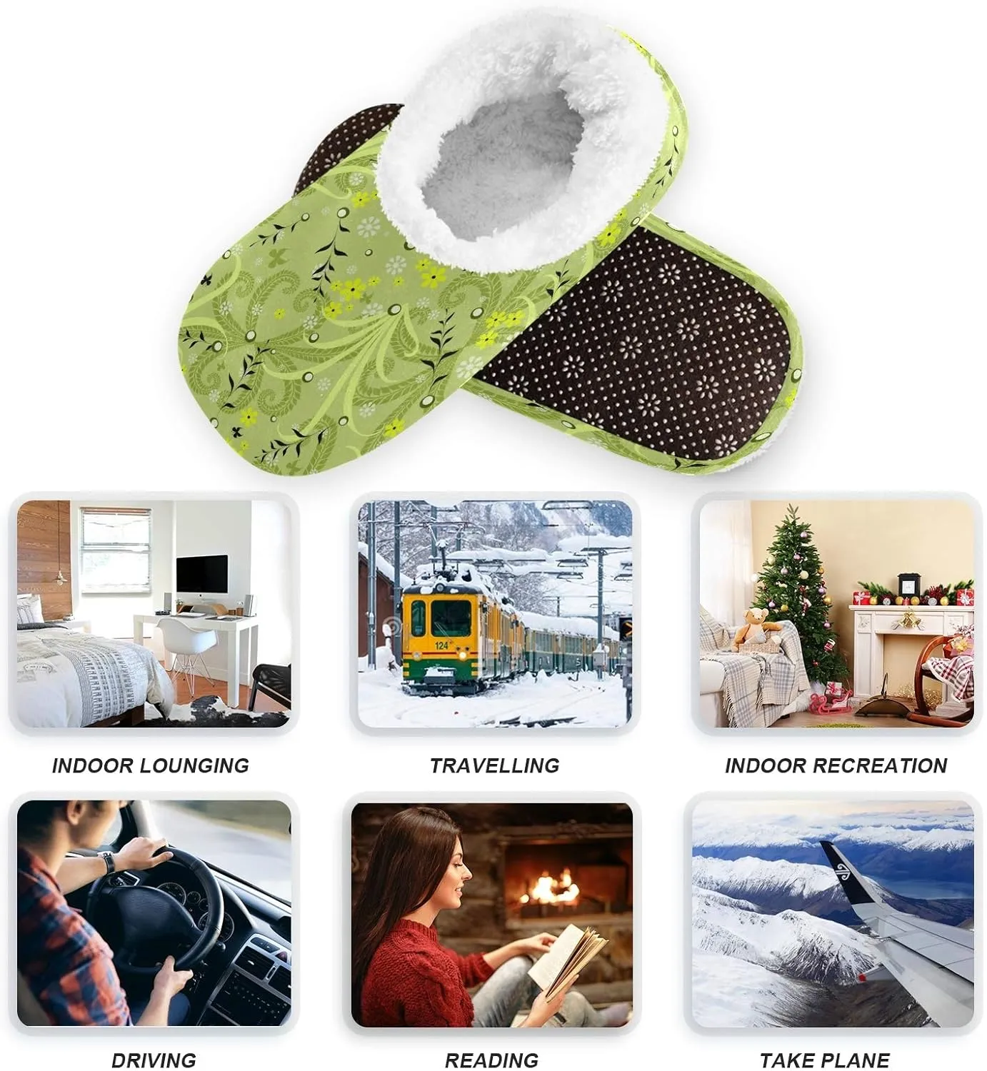 Winter House Slippers for Women/Men with Seamless Clover Element Cozy Fleece Slippers