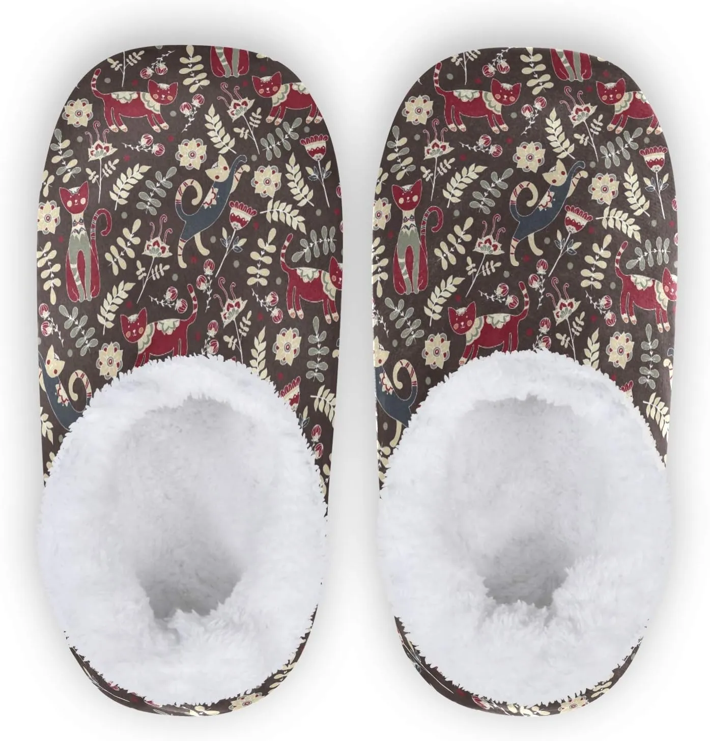 Winter House Slippers for Women/Men with Seamless Pattern with Fall Maple Leaves Element Cozy Fleece Slippers