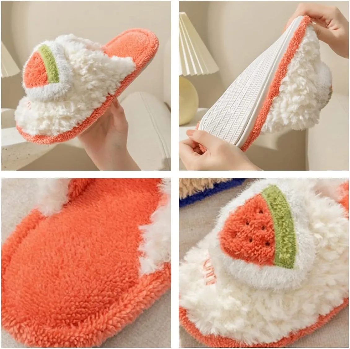 Winter Kawaii Warm Cozy Soft Fleece Fluffy Fuzzy Plush Fruit House Slipper