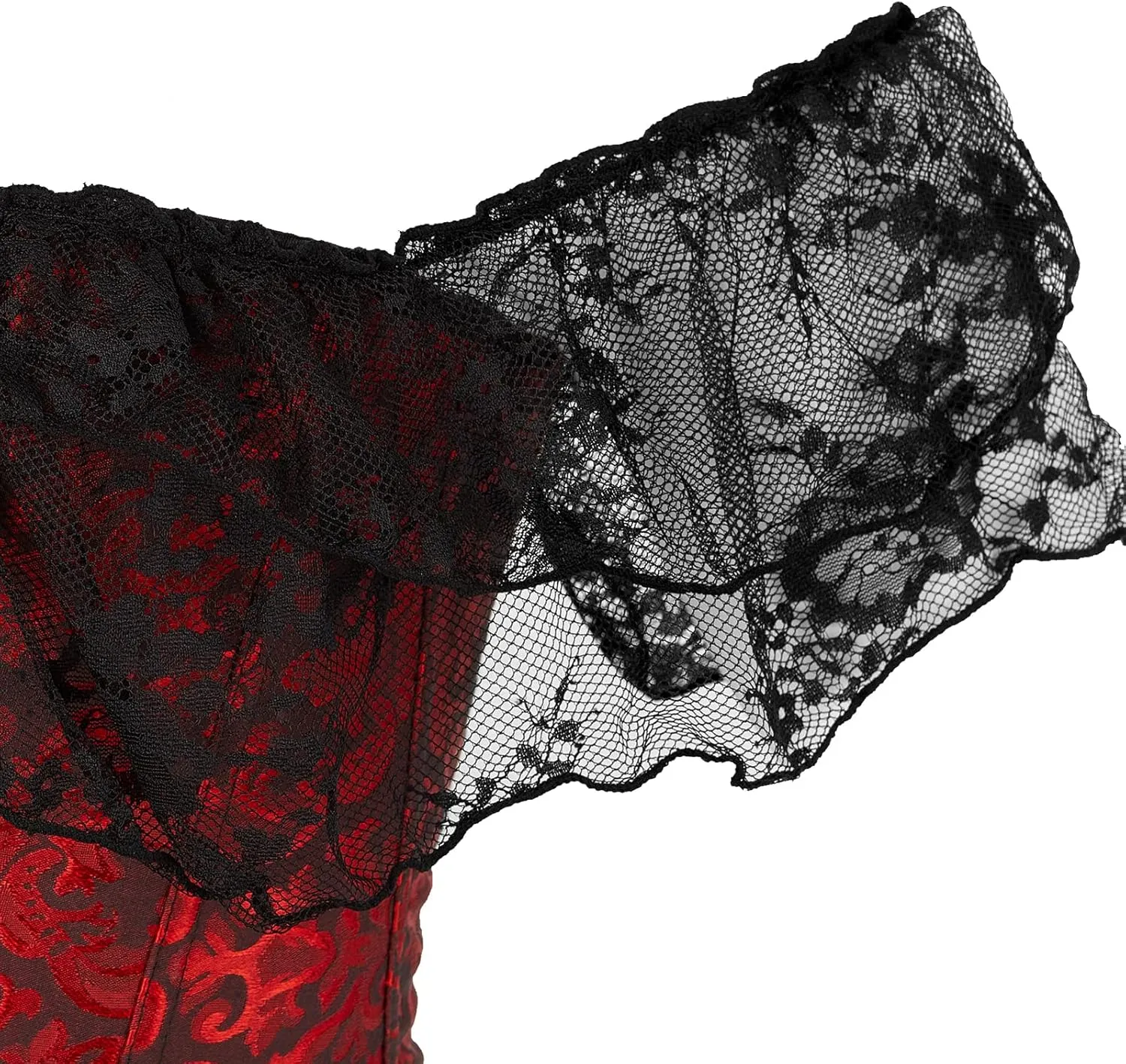 Women Corset Top with Lace Sleeve Lace Up Sexy Bustier Lingerie Waist Trainer Costume Tops