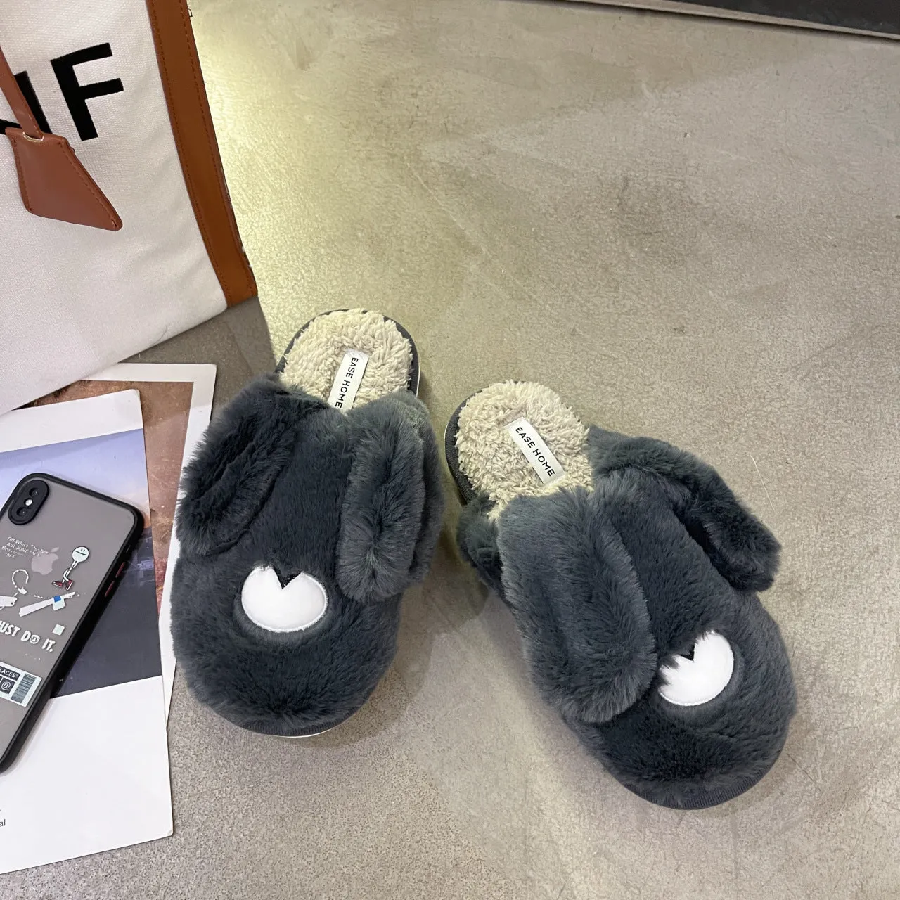 Women Cottom House Slippers Plush Faux Fur Slide Slippers 22S18