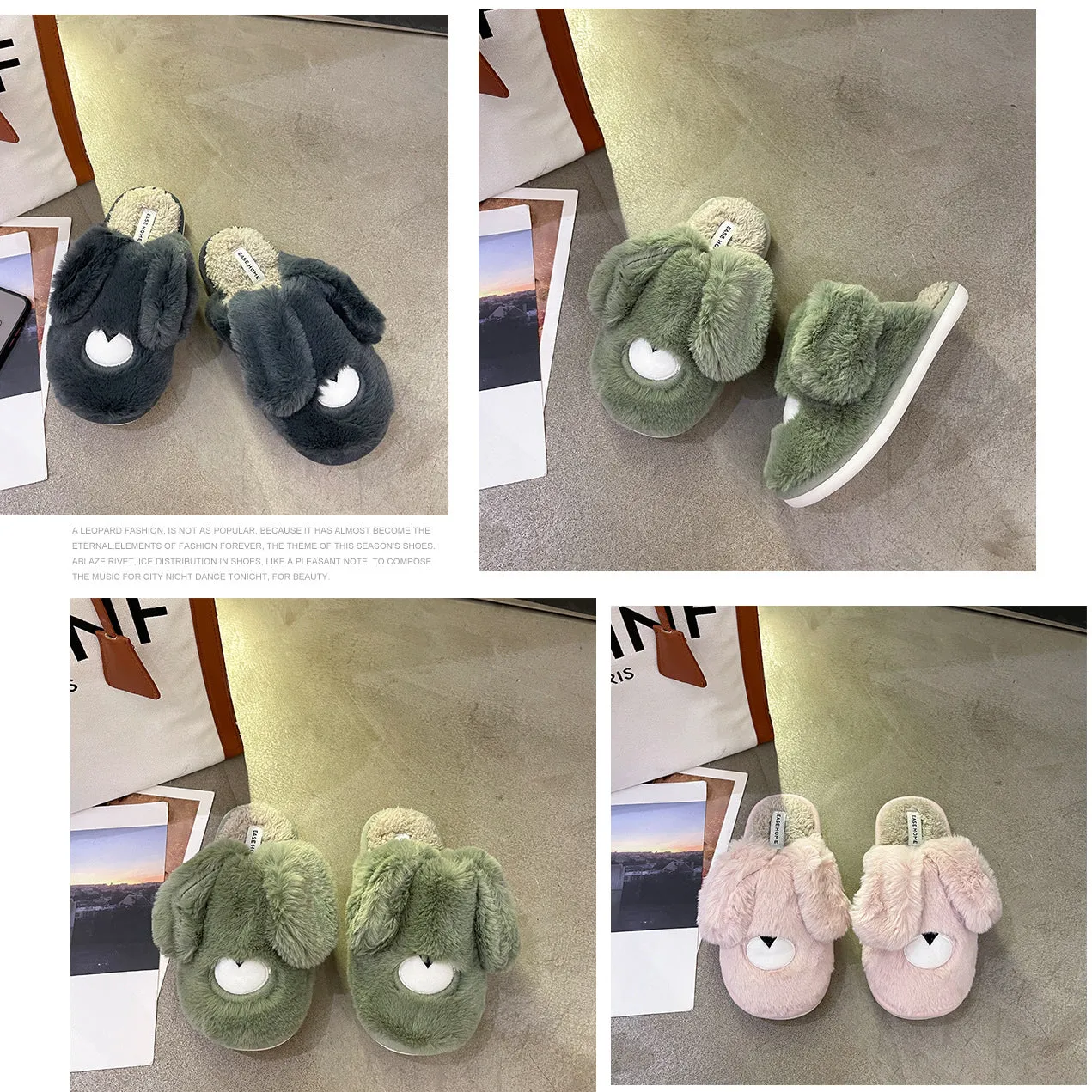 Women Cottom House Slippers Plush Faux Fur Slide Slippers 22S18
