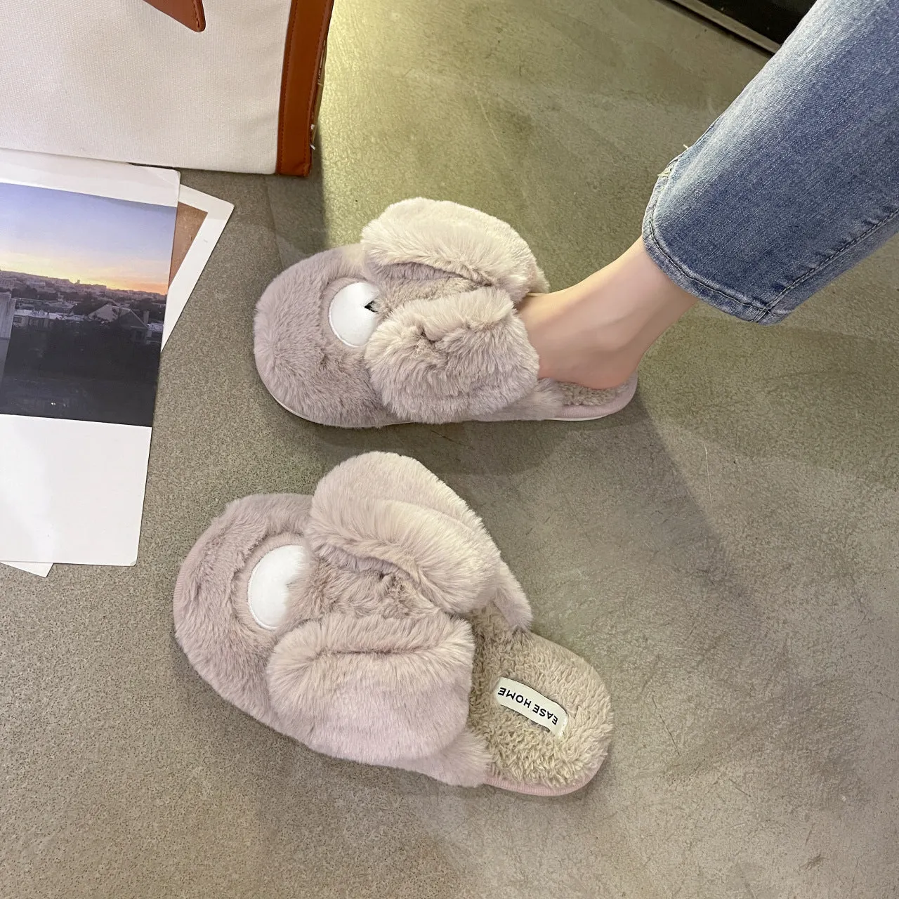 Women Cottom House Slippers Plush Faux Fur Slide Slippers 22S18