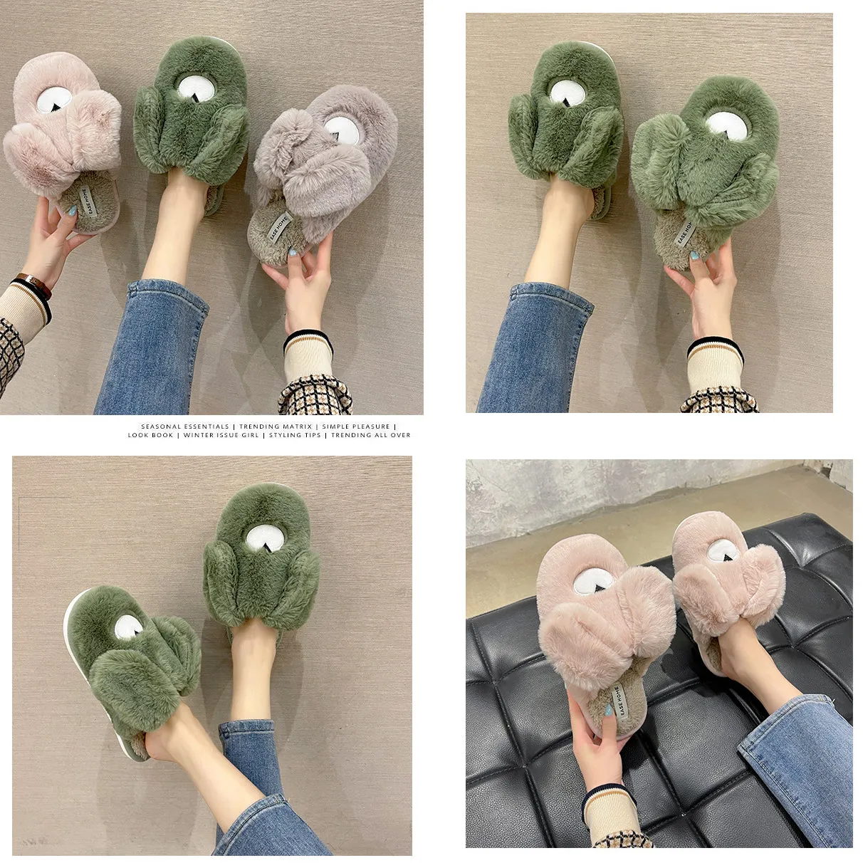 Women Cottom House Slippers Plush Faux Fur Slide Slippers 22S18