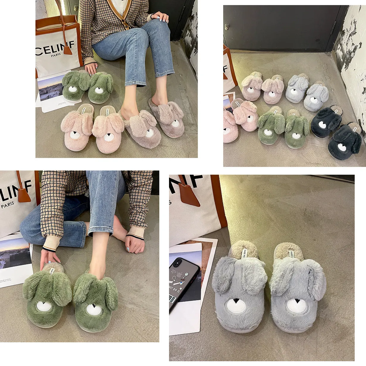 Women Cottom House Slippers Plush Faux Fur Slide Slippers 22S18