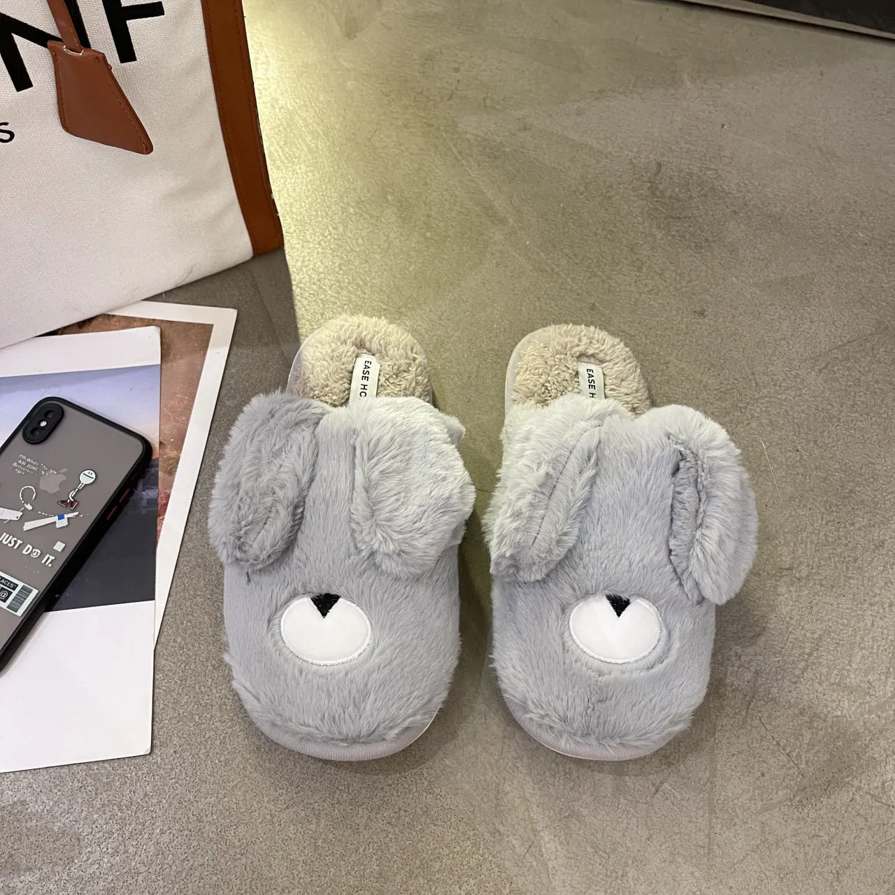 Women Cottom House Slippers Plush Faux Fur Slide Slippers 22S18