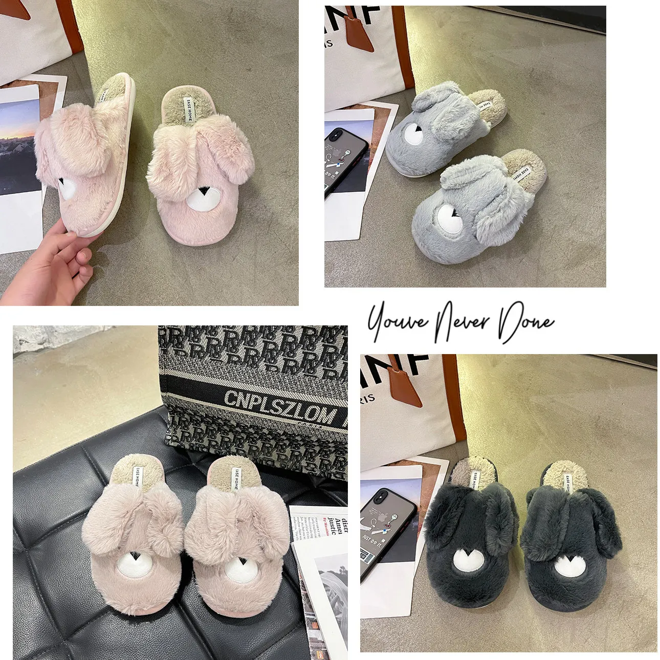 Women Cottom House Slippers Plush Faux Fur Slide Slippers 22S18
