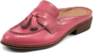 Women Flat Tassel Mules Closed Round Toe Slip On Fringe Loafers Backless 1 Inch Low Chunky Stacked Heeled Sandals Suede Metallic Slip-Ons Clogs Comfy Slide Slippers Daily Casual 4-11 M US
